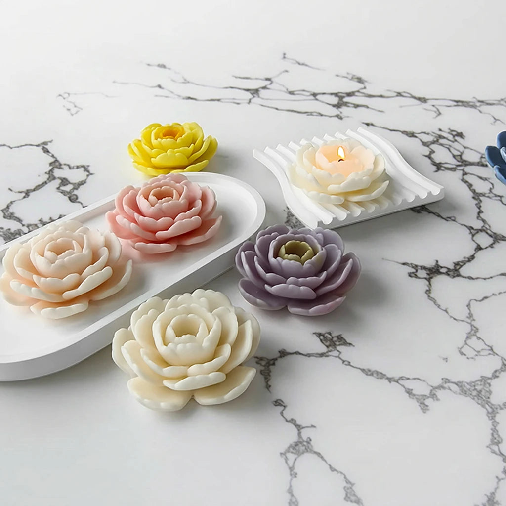 Aromatherapy Candle Silicone Mold 3d Camellia Flower Shape Handmade Soap Silicone Mould Diy Plaster Resin Ornament Crystal Drip