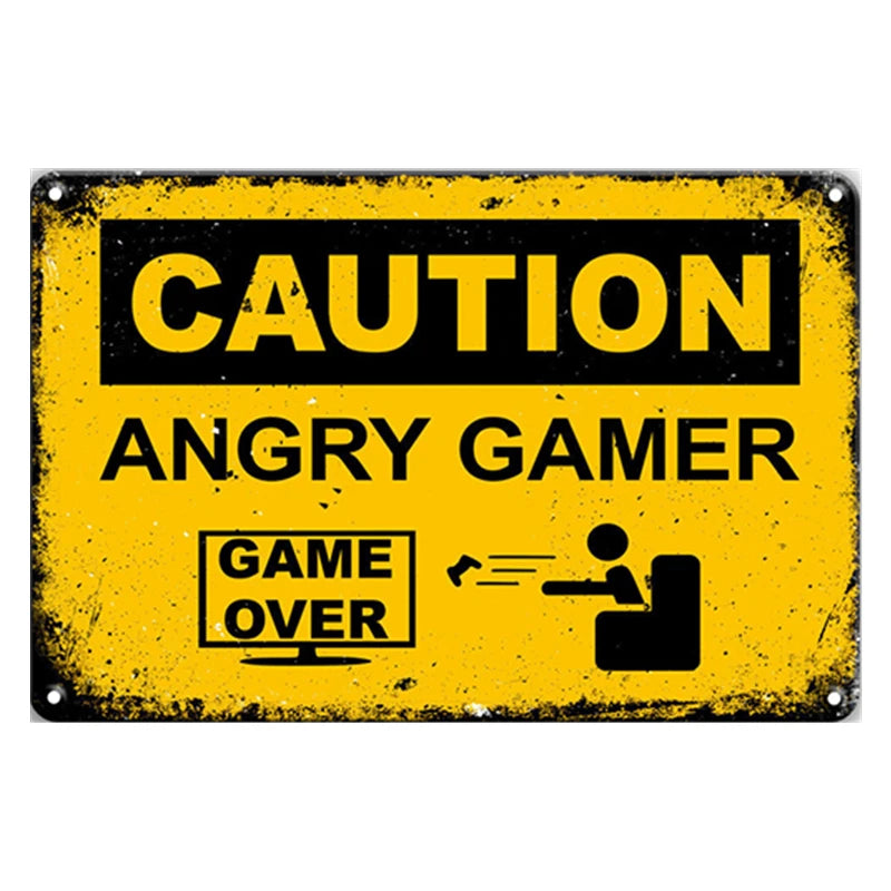 Caution Angry Gamer Wholesale Custom Printing Bar Cafe Metal Poster Plaque Vintage Retro Sign Wall Decor Home Tin  Metal Plate