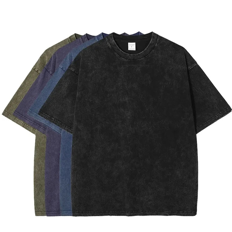 High Quality Acid Wash 250Gsm Heavyweight Cotton Boxy Oversized T-Shirts Vintage Men Tee Shirts Custom Blank Vintage T Shirt