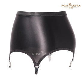 Hot Sale High-Waisted Hook & Eye Closure Suspenders for Stockings 4 Elastic Belts Oil Shiny Garter Belt Rosesakura 8315
