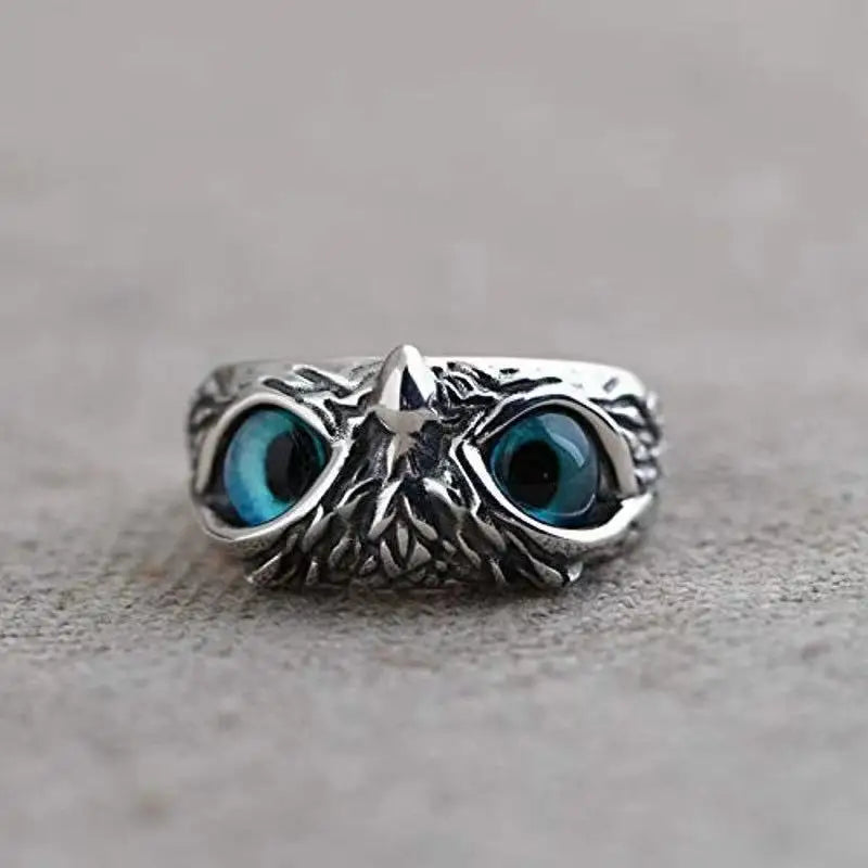 Fashion Vintage Opal Owl Rings With Charms Retro Animal Open Adjustable Universal Ring Jewelry Gift