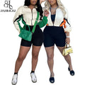 Fashion Patchwork Long Sleeve Zipper Crop Jacket and Skinny Short Pants Two Piece Set Woman Tracksuit Jogger Sports Outfits