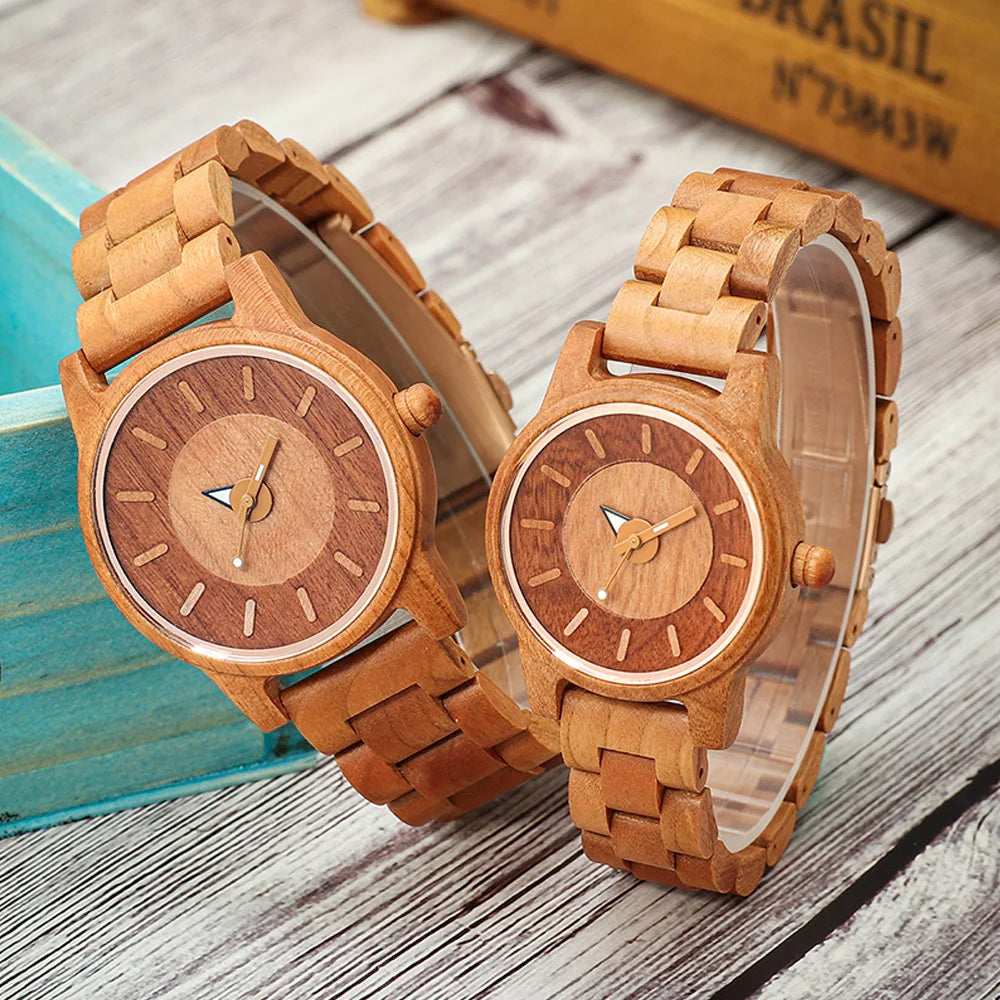 2024 New Wood Watch for Couple Fashion Retro Red Cherry Wooden Quartz Wristwatches for Lovers Gifts Montre En Bois Homme
