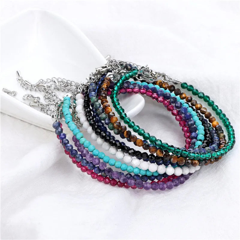 New Arrival Bohemian 4mm Tiny Bead Bracelet Natural Stone Beaded Bracelet Faceted Crystal Amethyst Bracelet for Women