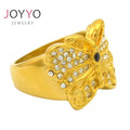 Gold Plated Butterfly Ring Crystal High End Stainless Steel Ring Bling Bling Jewelry for Women