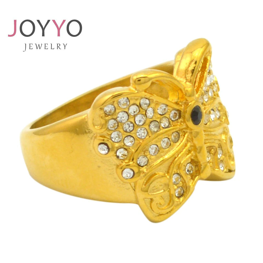 Gold Plated Butterfly Ring Crystal High End Stainless Steel Ring Bling Bling Jewelry for Women