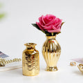 Handmade Golden European Relief Pattern Ceramic Gold Vase Luxury Coastal Design for Desktop Flower Arrangement Home Decoration