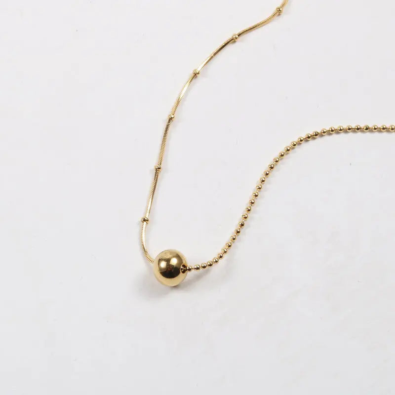 18K Gold Plated Minimlist Bead Pendant Necklace Stainless Steel Necklace