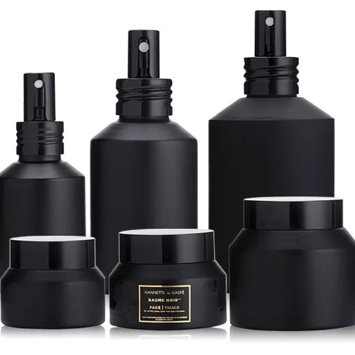 Matte Black Skin Care Products Glass Essential Oil Cream with Pump Spray 4oz Black Glass Spray Bottles