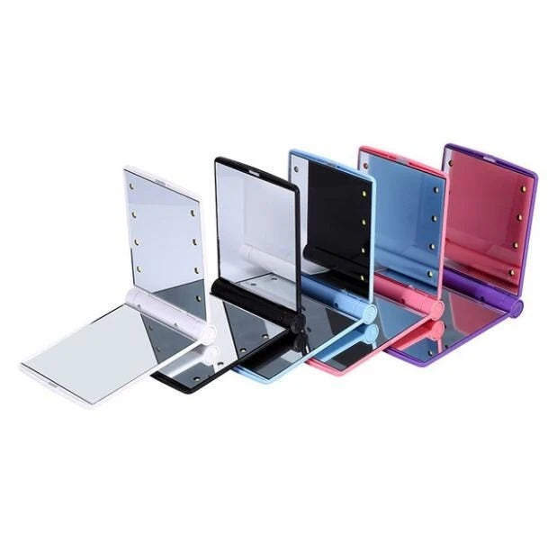 Custom Logo Pocket Travel Foldable Portable Mini Hand Vanity Makeup Compact Glass Cosmetics LED Mirror