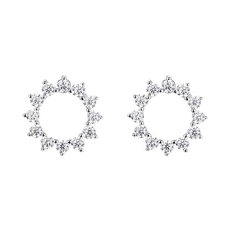 Promotion Rhodium Plated Saw Tooth Snowflake Statements 925 Sterling Silver Circle Moissanite Stud Earrings for Women Unisex