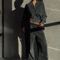 Custom Winter Sweatsuit Casual Acid Wash Solid Color Hooded Tracksuit With Zip Embroidery Sweatpants Two Piece Set for Women