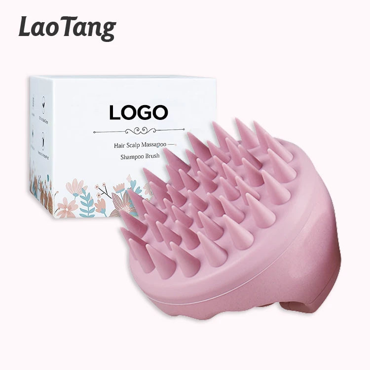 Wholesale Custom Logo Wheat Straw Hair Shampoo Brush Soft Silicone Care Scalp Massager Hair Brush