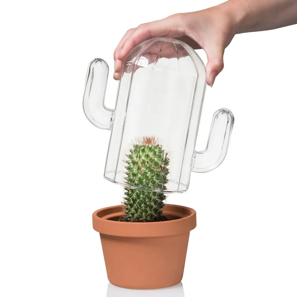 Vintage Hand Blown clear Glass Cactus Shape Vase