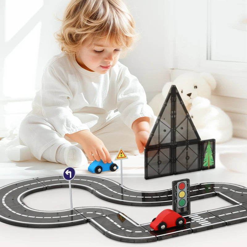 OEM Engineering 30pcs STEM Urban Traffic 3D Road Magnetic Tiles Building Colorful Block Bricks Toy Magnetic Blocks Toys