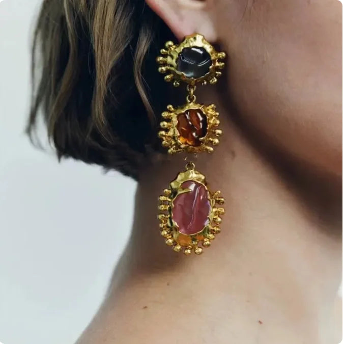 Za Colorful Multi-layer Geometric Metal Gold Plated Drop Earring Resin Acrylic Dangle Earrings for Women Party