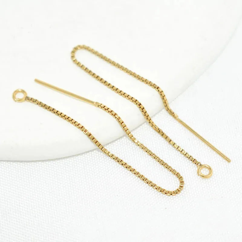 Real 14K Gold Filled GF Ear Threader 0.75/0.85mm Box Chain W/Ring Wire for Jewelry Finding Making Earring Accessories