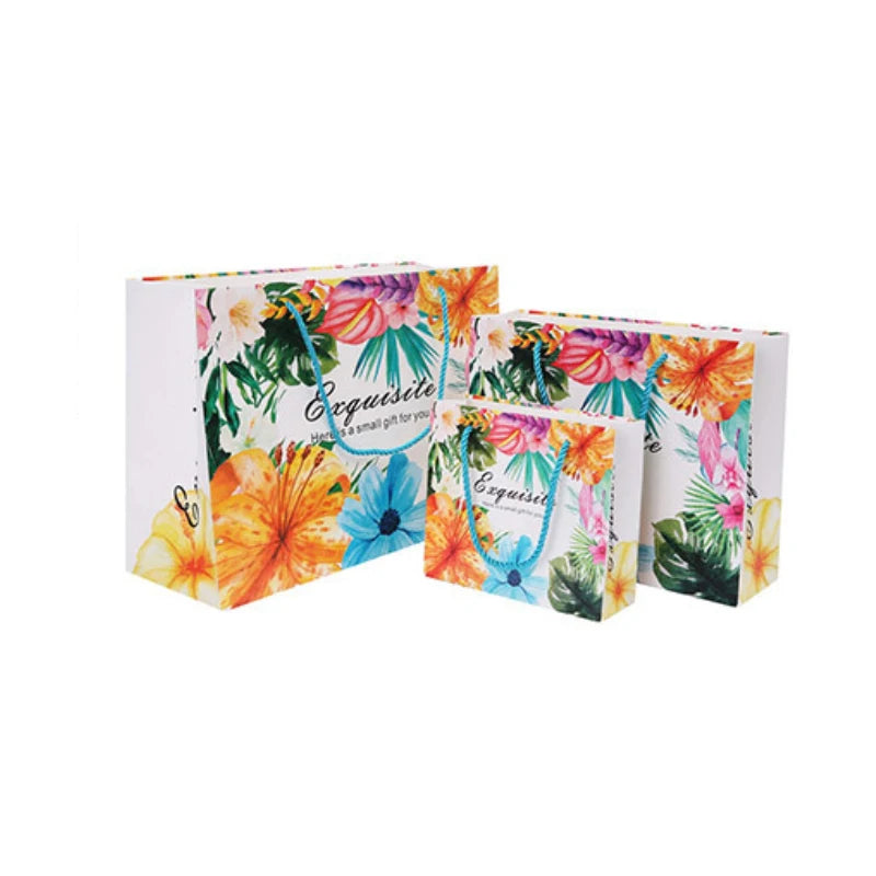 Ins Popular Spot General Gift Bag High Grade White Cardboard Biodegradable Drawstring Craft Candle Wedding Tropical Flowers
