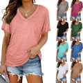 Custom Logo Women's Casual V-Neck Short Sleeve T-Shirt Breathable Cotton Fabric  Soft Skin-Friendly for Everyday Comfort Wear