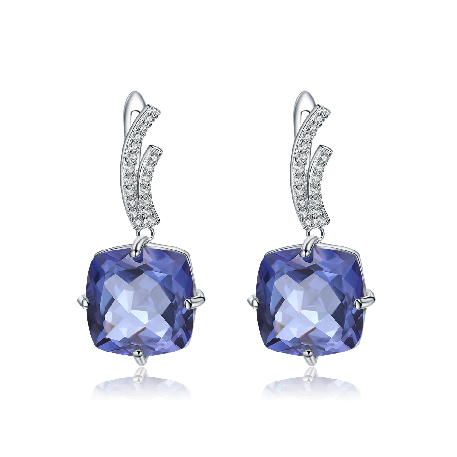 Abiding Fashion Fine Jewelry Classic Natural Iolite Blue Mystic Quartz Drop Earrings 925 Solid Sterling Silver Earrings