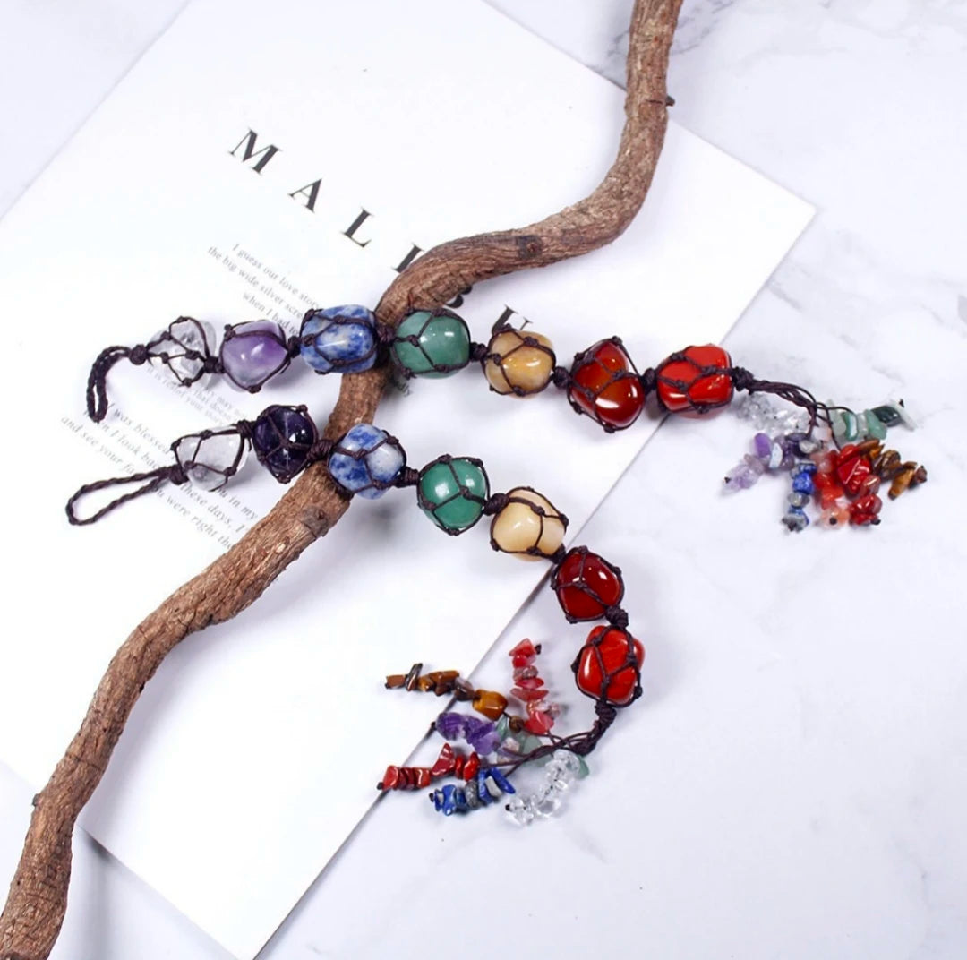 7 Chakra Car Charm Car Ornament Hanging Tumbled Gemstone Healing Crystals Accessories Pendant
