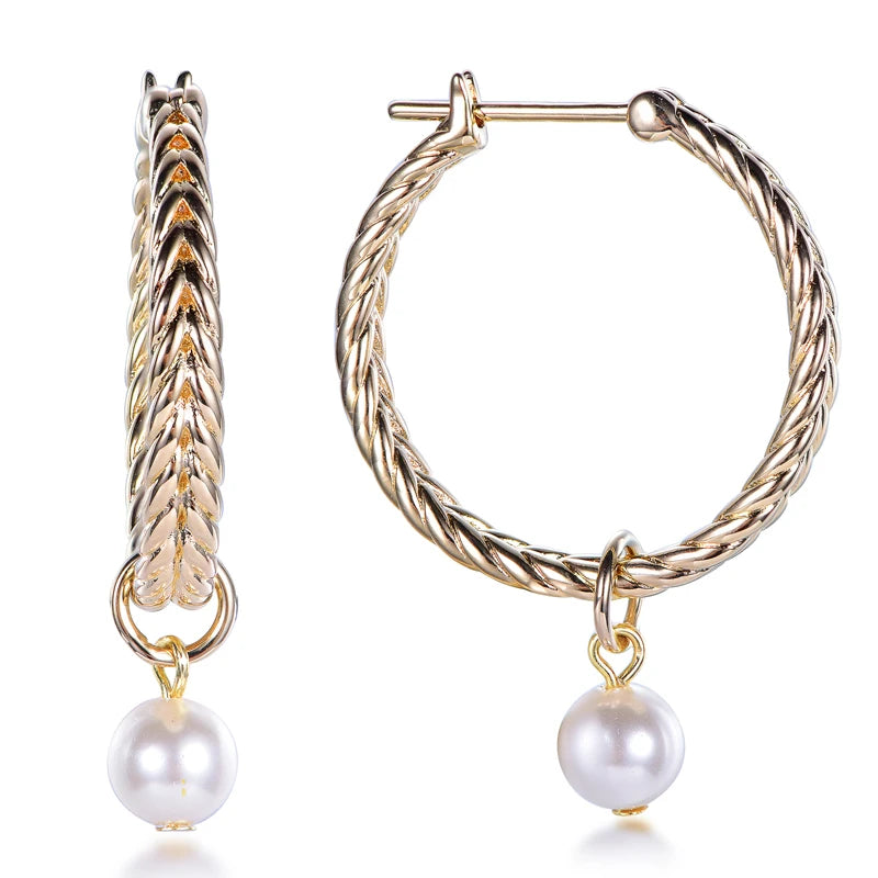 Kirin Hypoallergenic Nickel Free Hoops Earrings Brass Gold Plated Pearl Big Hoop Earrings
