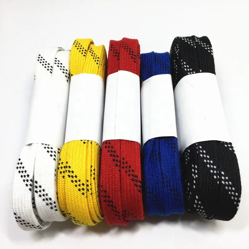 Custom Colored 10mm Flat Plastic State Hockey Laces Printed Pair Cotton Waxed Manufacturer Transparent Plastic Tips Maoyuan