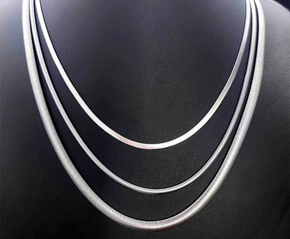 Top Icy Hip Hop Jewelry 3mm-6mm  Silver Stainless Steel Snake Bones Chain Fashion Hip Hop Fashion Necklace for Men