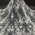 Wholesale Eco-Friendly White Flower Soft Tulle Glitter Lace Fabric Beaded Sequin Embroidery for Wedding Dresses Women's Dress