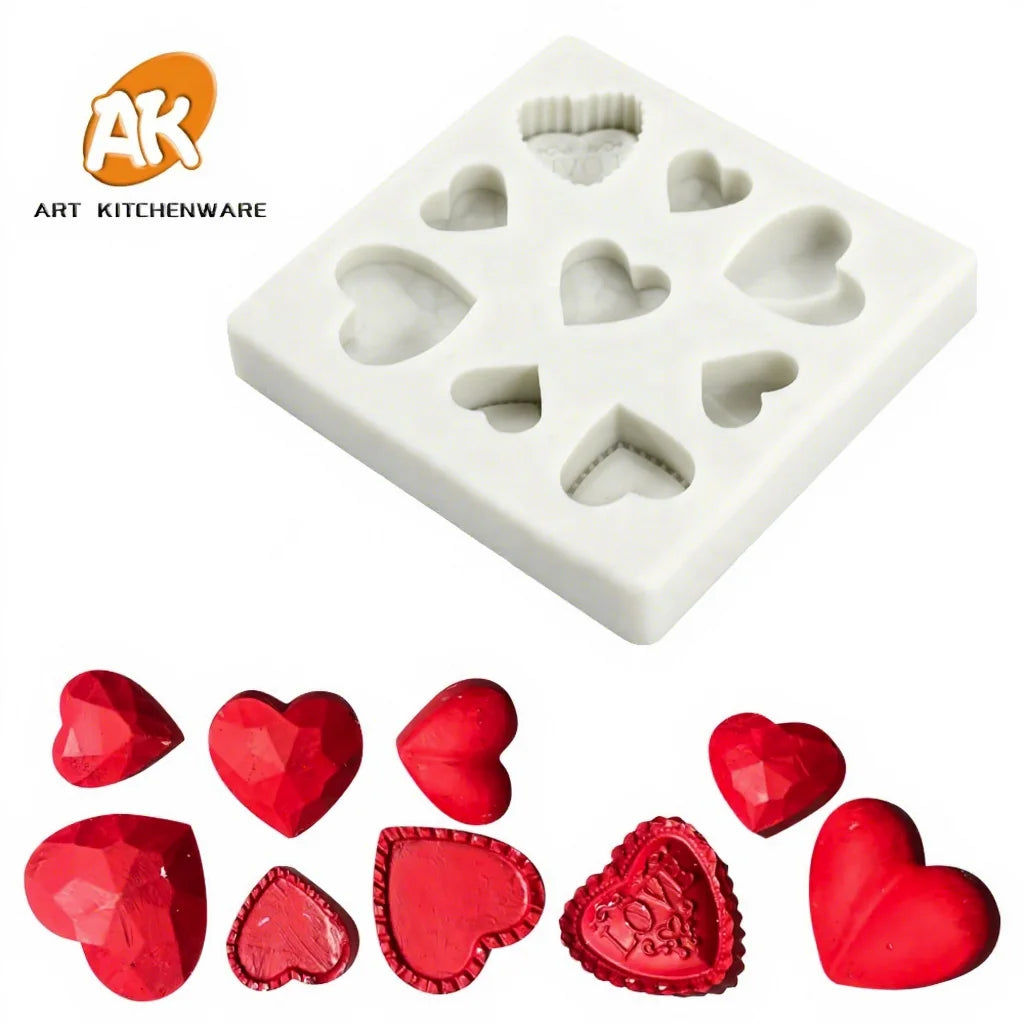 AK Mini Diamond Heart Silicone Fondant Mold for Valentine's Day DIY Gum Paste Pastry Baking Mold for Cake Decorating