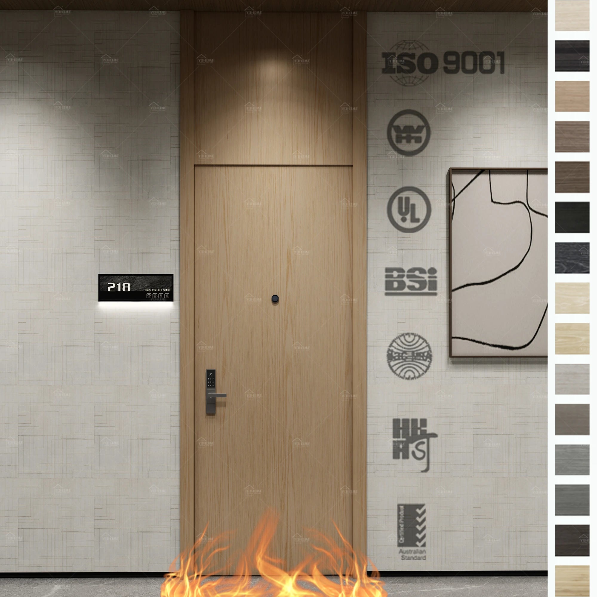 Foshan Fire Door Factory Custom Oak Wood Hotel Door Fireproof 60 Minutes for Uk/european/us Fire Door Wooden Fire Rated Door