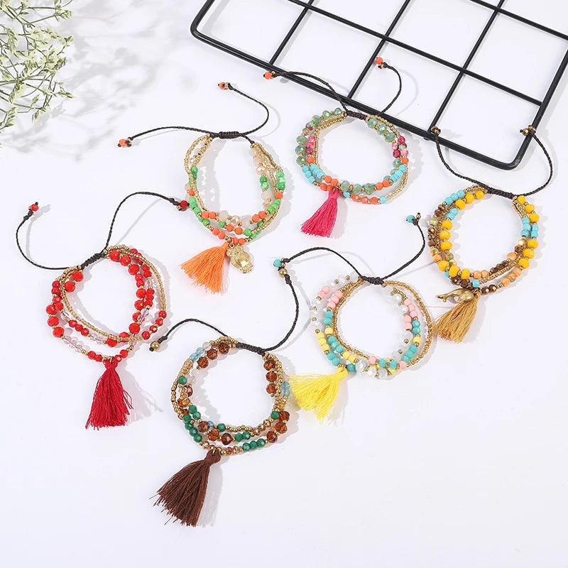 Hot Selling Bohemian Style Handmade Luxury Cotton Tassel Charm Pulsera Adjustable Bracelet for Girls Stackable Weddings Gifts