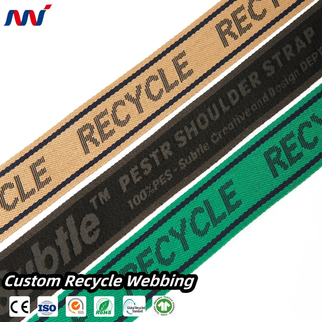Custom Recycled RPET Nylon Eco-friendly Striped Daisy Jacquard Strap Tape Woven Webbing for Shoes Home Textiles Bags