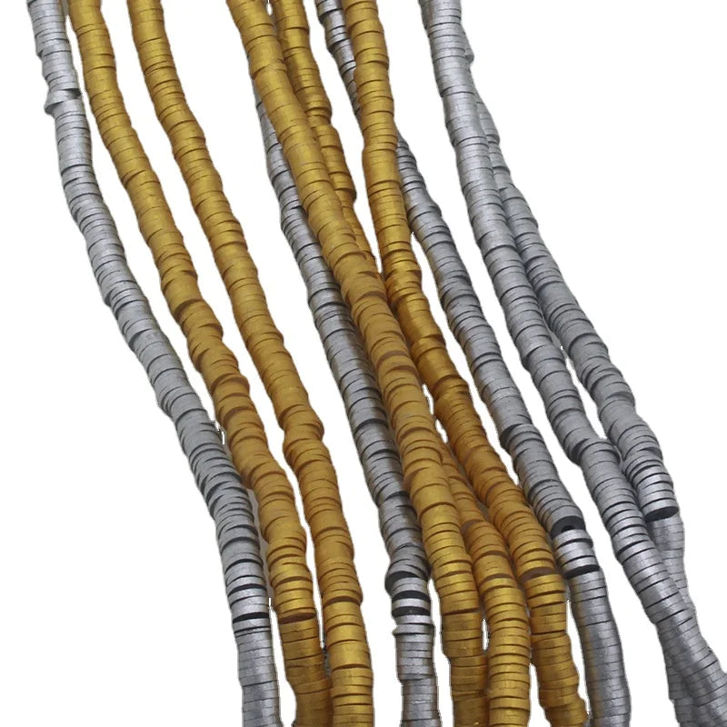 Wholesale 6mm Flat Round Gold and Silver Metal Color Soft Polymer Clay Beads Jewelry Making for DIY Bracelet Necklaces