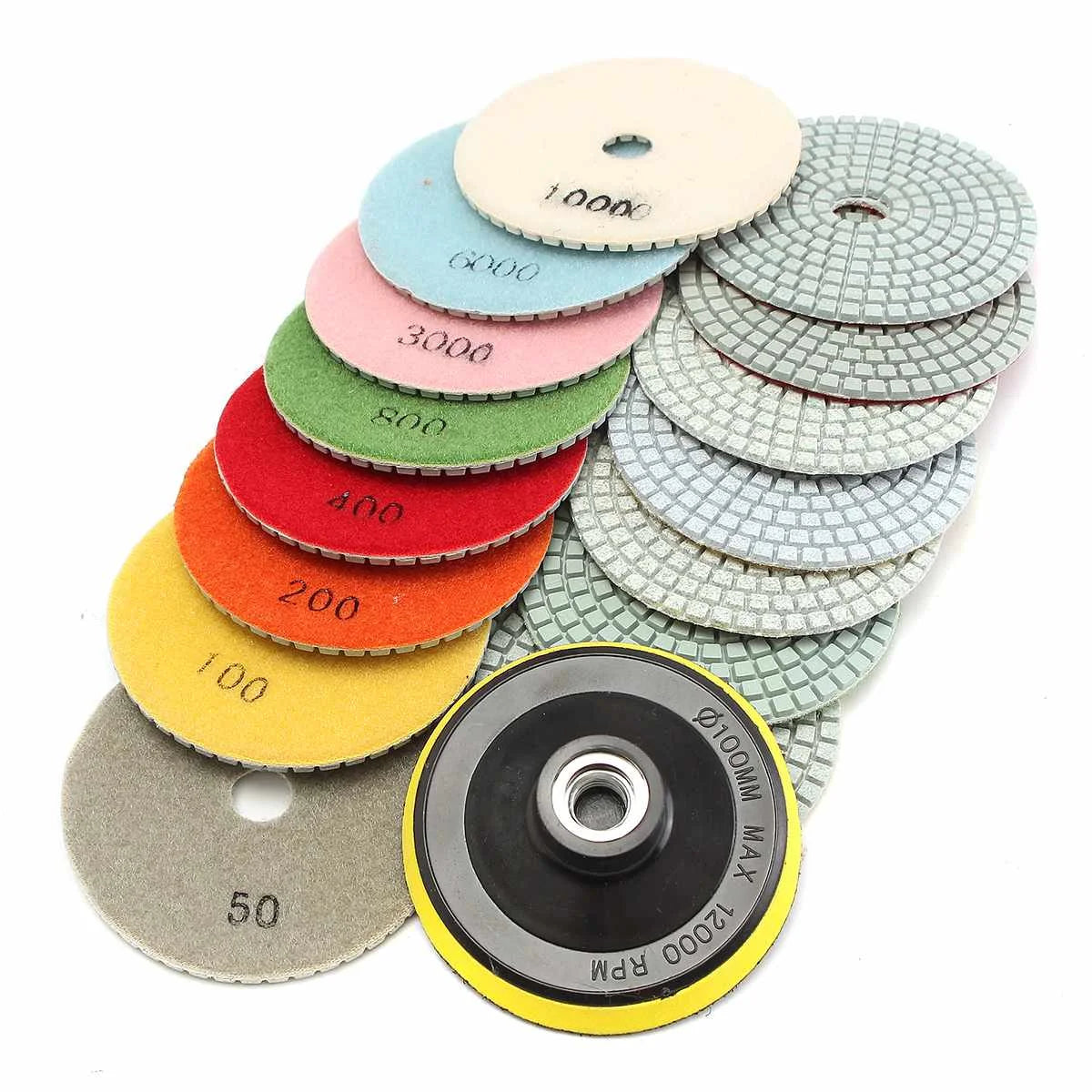 16pcs Diamond Polishing Pads Kit Wet/Dry 4 Inch 100mm for Stone Concrete Granite Marble Polishing Use Grinding Discs Set