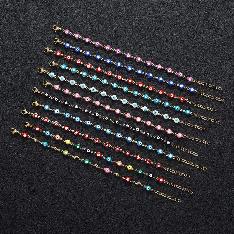 Twinkle 18K Gold Plated Evil Eye Bracelet Stainless Steel Beads Chain Fashion Jewelry Dripping Oil Evil Eyes Anklet Summer