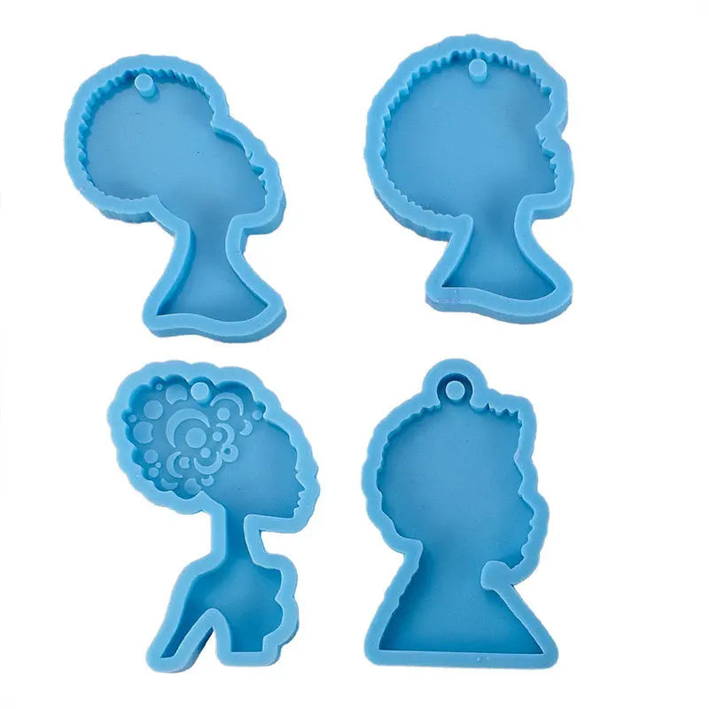 Hot Sale Creative  DIY  Handmade   4 Types Afro Female Male Head Craft  Keychain Silicone Resin  Molds  Epoxy Casting Mold