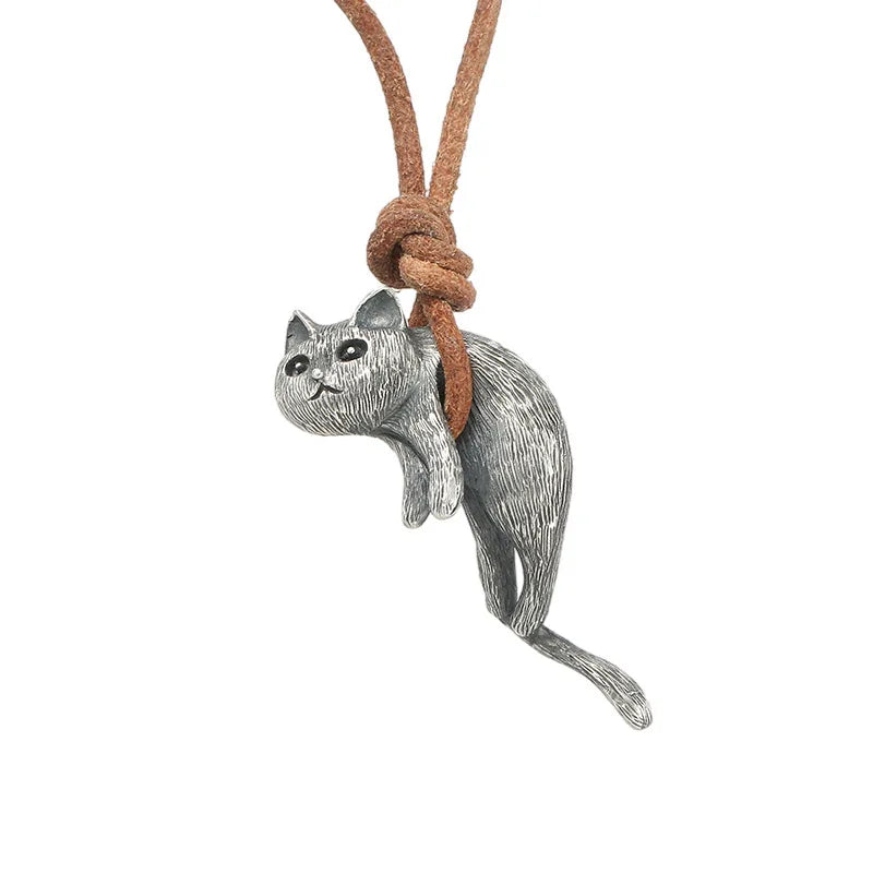 AA016412 Cat Pendant Necklace Punk Vintage Cute Cat Jewelry for Women and Men