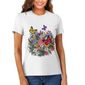 POD Custom Eco-Friendly Cotton T-Shirts Floral Butterfly Rainbow Patchwork Prints White Regular Fit Casual Summer Wear for Women