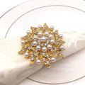 Gold Brass Alloy Metal Sustainable Flower Rhinestone Napkin Rings for Wedding Table Napkins Centerpieces Celebration