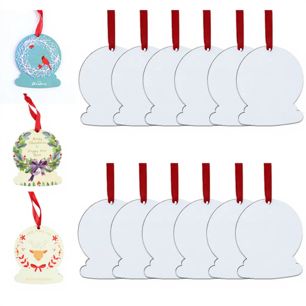 MDFSUB Stock Double-Side Hanging Sublimation Ornament Blanks Snowglobe Shape White MDF 76x65x3mm Sublimation Christmas Ornaments