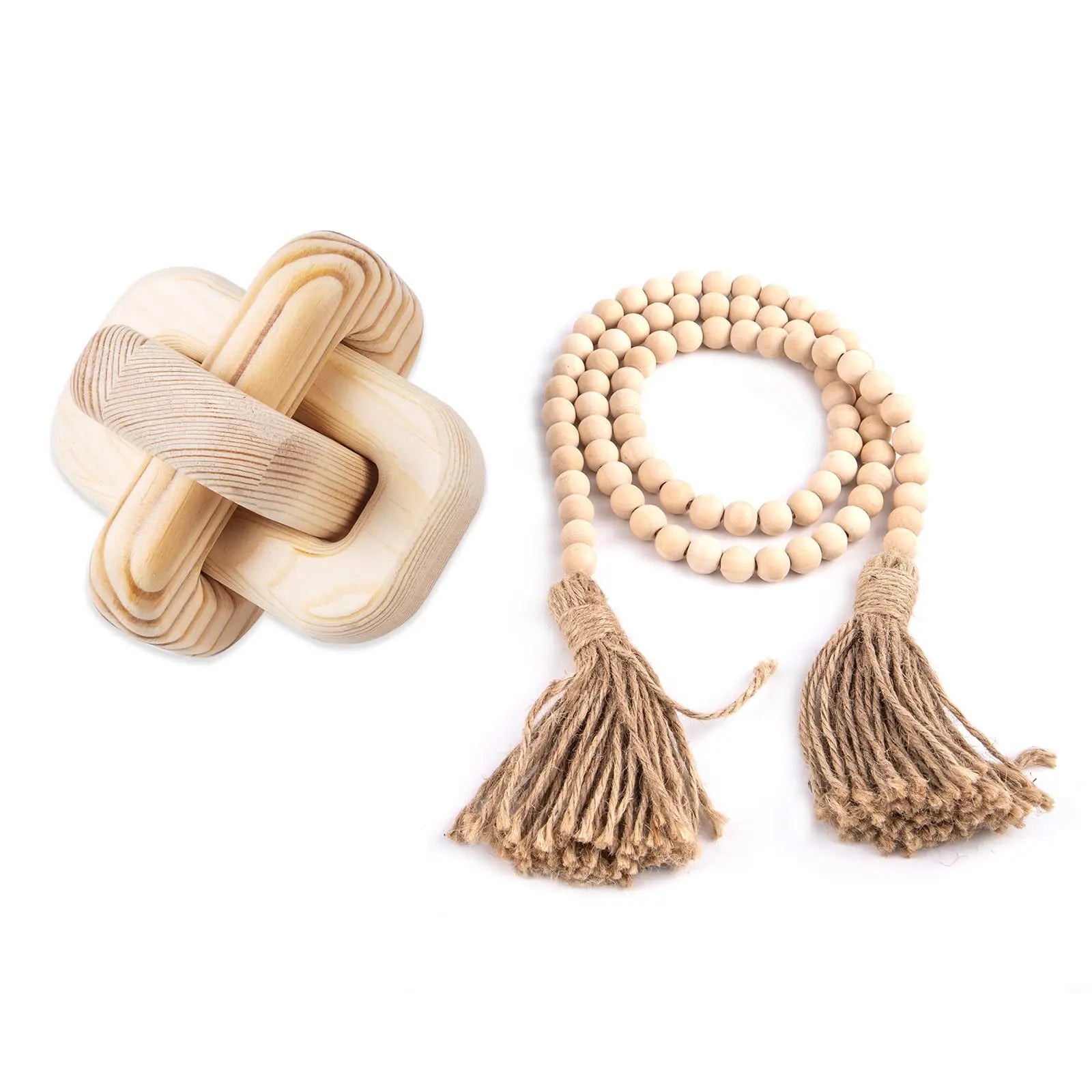 Decorative Farmhouse Rustic Three-ring Clasped Wooden Chain Wood Link Chain