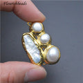 Wholesale New Design Brass Metal Gold Plating Double Hole Natural Pearl Irregular Pea Shape Pendant Necklace Clasps for Jewelry