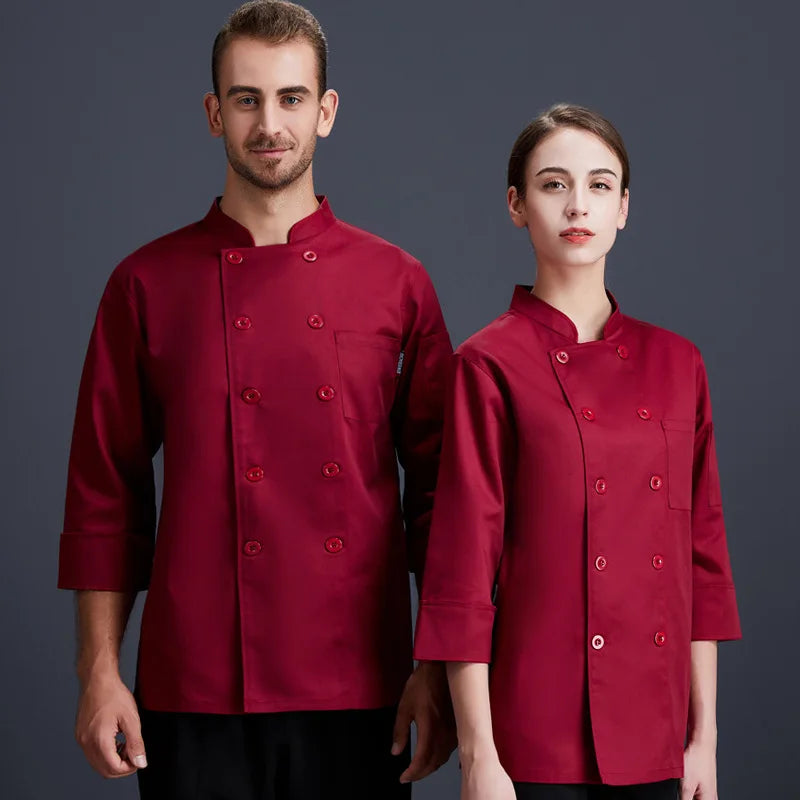 Wholesale logo Custom Men Women Unisex Kitchen Long Sleeve Restaurant Uniform Baker Cafe Cooking Cook Chef Jacket Chef Coat