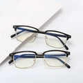 Brand Vintage Half Frame Metal Computer Glass Blue Light Blocking Anti Ray Eyewear Optical Eyeglasses With Rive Glass Frames Men