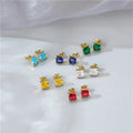 Tiny Simple Square Zircon Earrings Stainless Steel 14k Gold Earrings Colorful Crystal Stud Earrings for Women