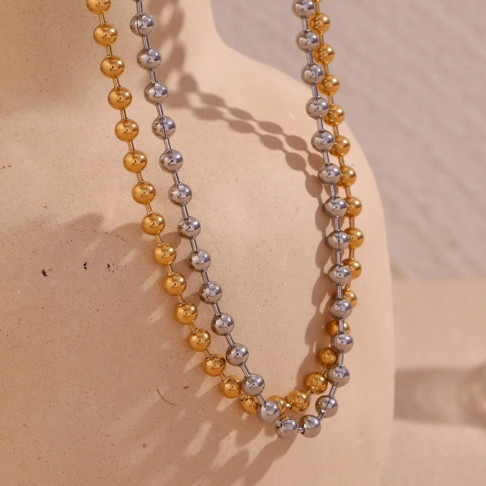 Minimalist Jewelry Beaded Chain Necklace Stainless Steel Jewelry Wholesale Gold Plated Accessoires De Bijoux