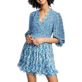 Casual Blue Zipper Summer Dress Fashion V-Neck Printed Chiffon New Mixed Colors Plus Size Natural Adult Size Autumn Pattern