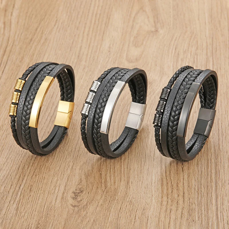 YK Popular Tube Band Men Multi-layer Simple Woven Leather Bracelet