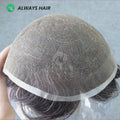 Soft Breathable Full Swiss Lace Human Hair Mens Toupees India Hair Unit with Grey Hair 1B20